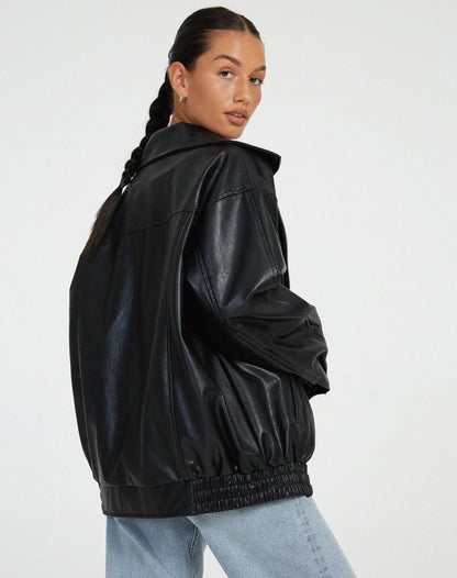 Women's Faux Leather Relaxed Fit Jacket