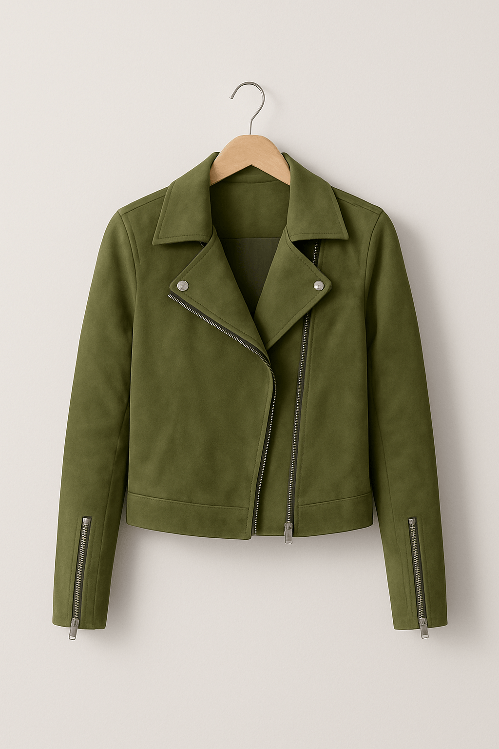 Women's Faux Suede Zip Up Biker Jacket