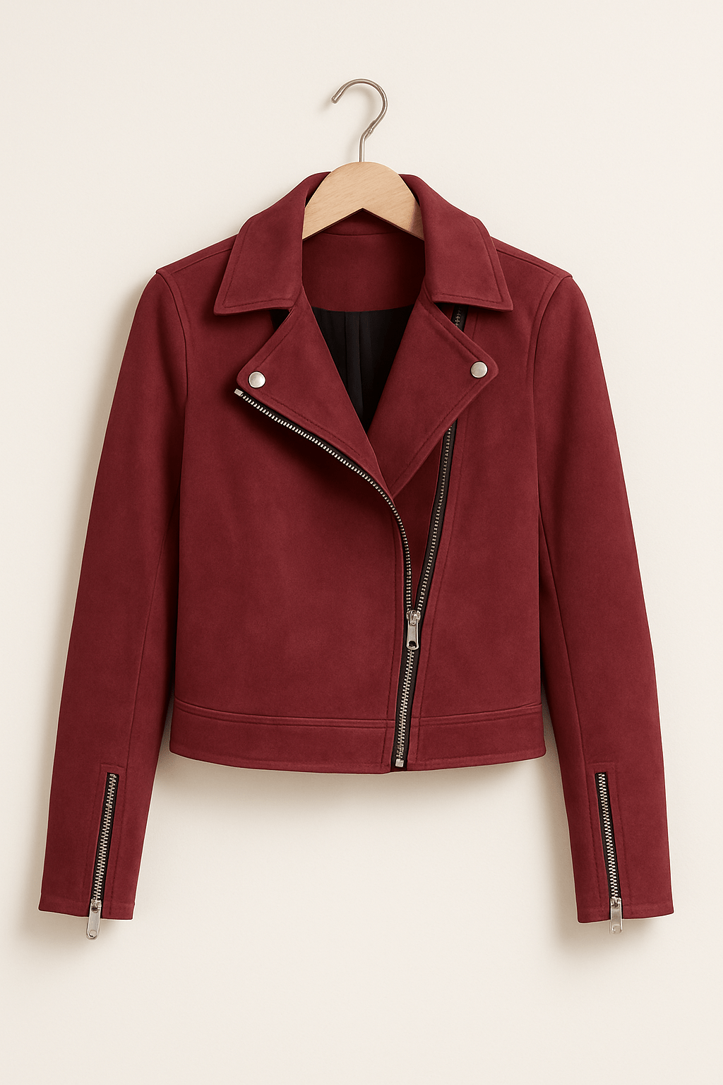 Women's Faux Suede Zip Up Biker Jacket