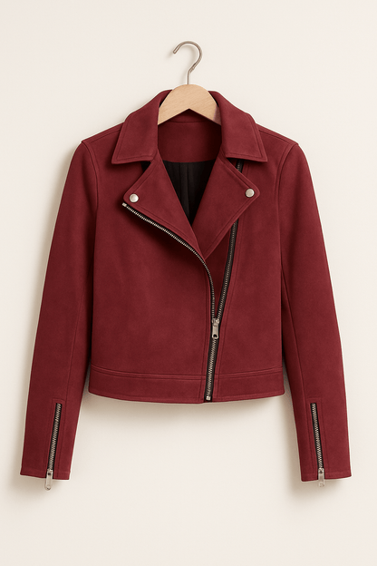 Women's Faux Suede Zip Up Biker Jacket