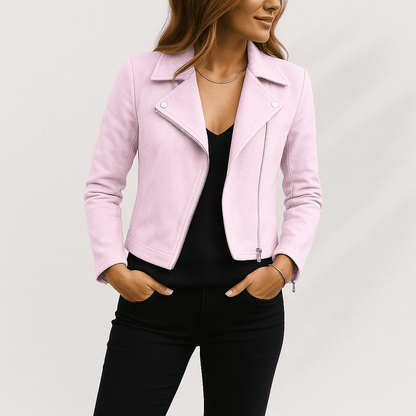 Women's Faux Suede Zip Up Biker Jacket