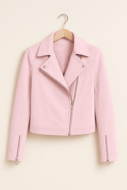Women's Faux Suede Zip Up Biker Jacket