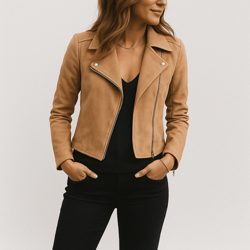 Women's Faux Suede Zip Up Biker Jacket