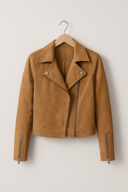 Women's Faux Suede Zip Up Biker Jacket