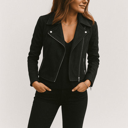 Women's Faux Suede Zip Up Biker Jacket