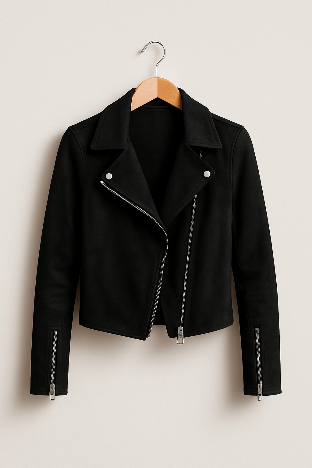 Women's Faux Suede Zip Up Biker Jacket