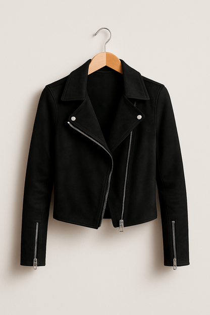 Women's Faux Suede Zip Up Biker Jacket