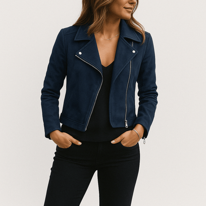 Women's Faux Suede Zip Up Biker Jacket