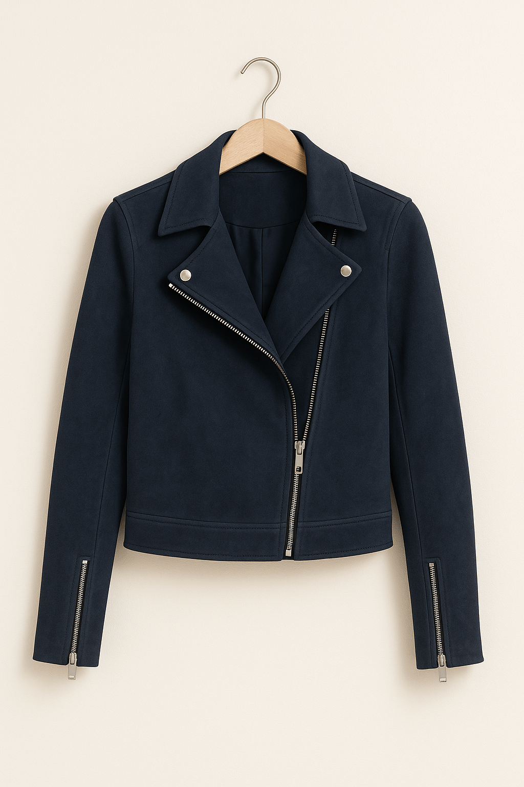 Women's Faux Suede Zip Up Biker Jacket