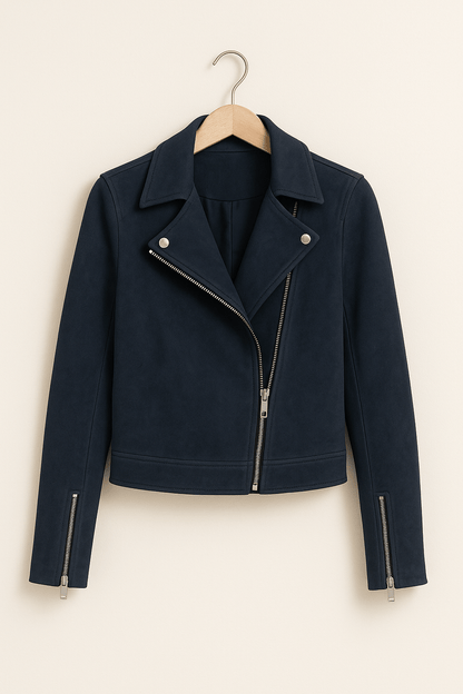 Women's Faux Suede Zip Up Biker Jacket