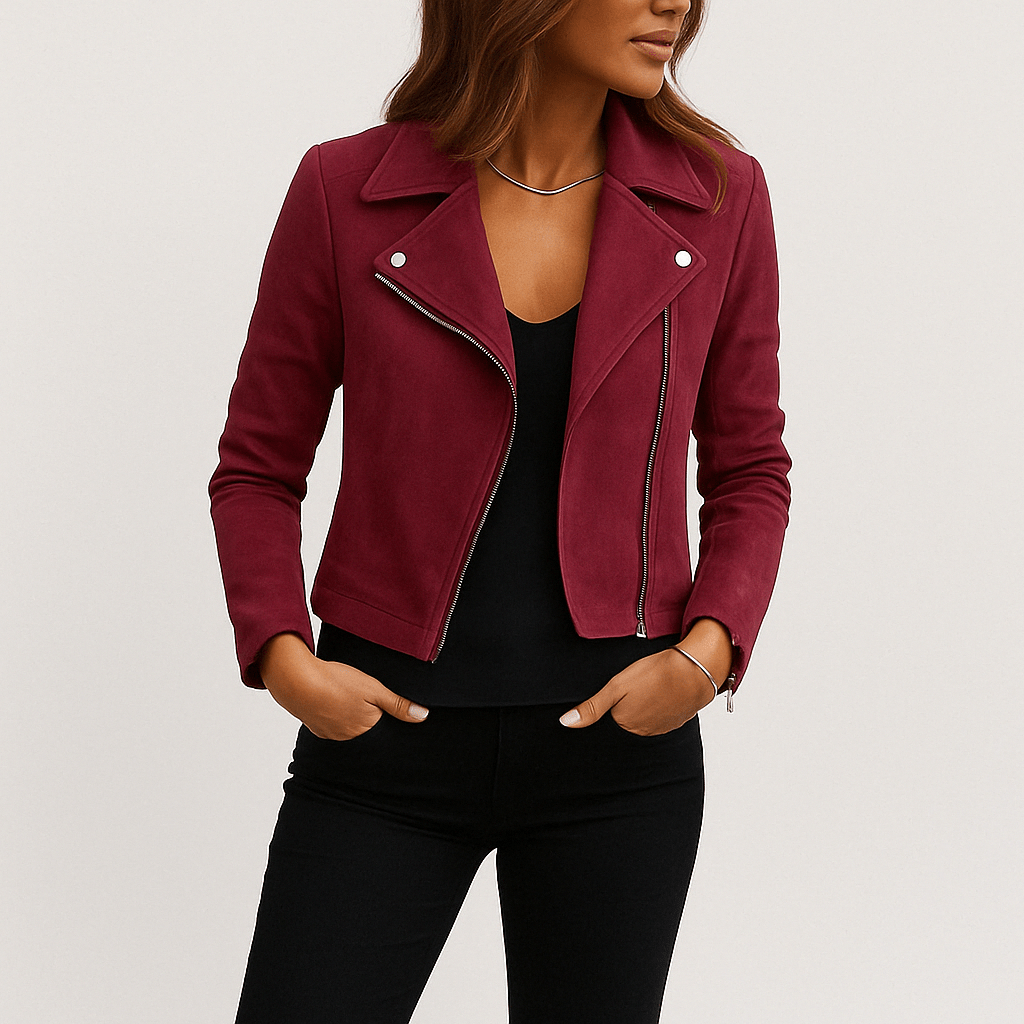 Women's Faux Suede Zip Up Biker Jacket