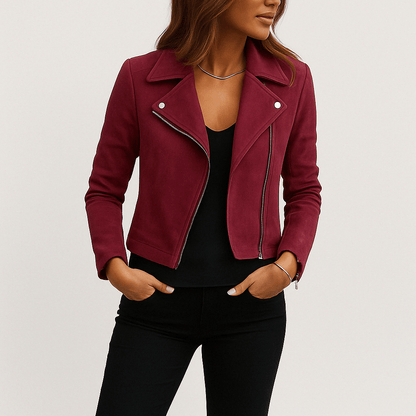 Women's Faux Suede Zip Up Biker Jacket