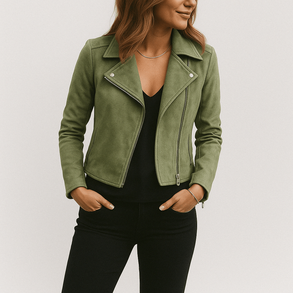 Women's Faux Suede Zip Up Biker Jacket