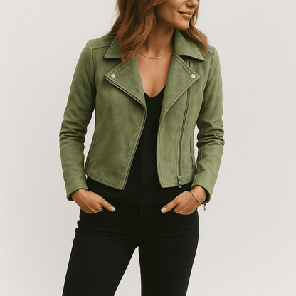 Women's Faux Suede Zip Up Biker Jacket