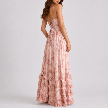 Women’s Floral Corset Ruffle Maxi Dress