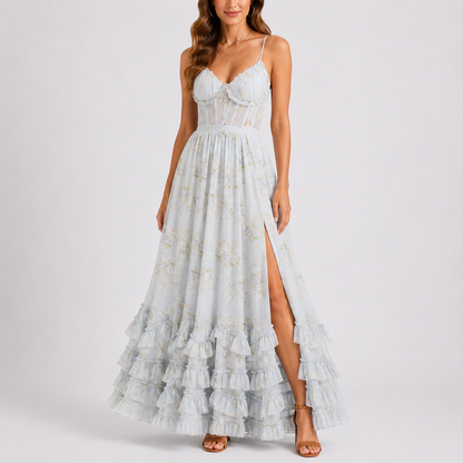 Women’s Floral Corset Ruffle Maxi Dress
