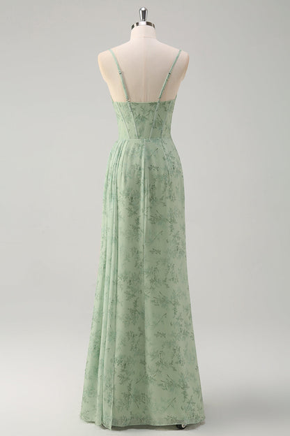 ILYNORA women's dusty sage floral mermaid prom maxi dress, angled back view