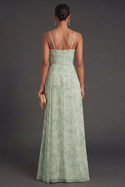 ILYNORA women's dusty sage floral mermaid prom maxi dress on mannequin, front view