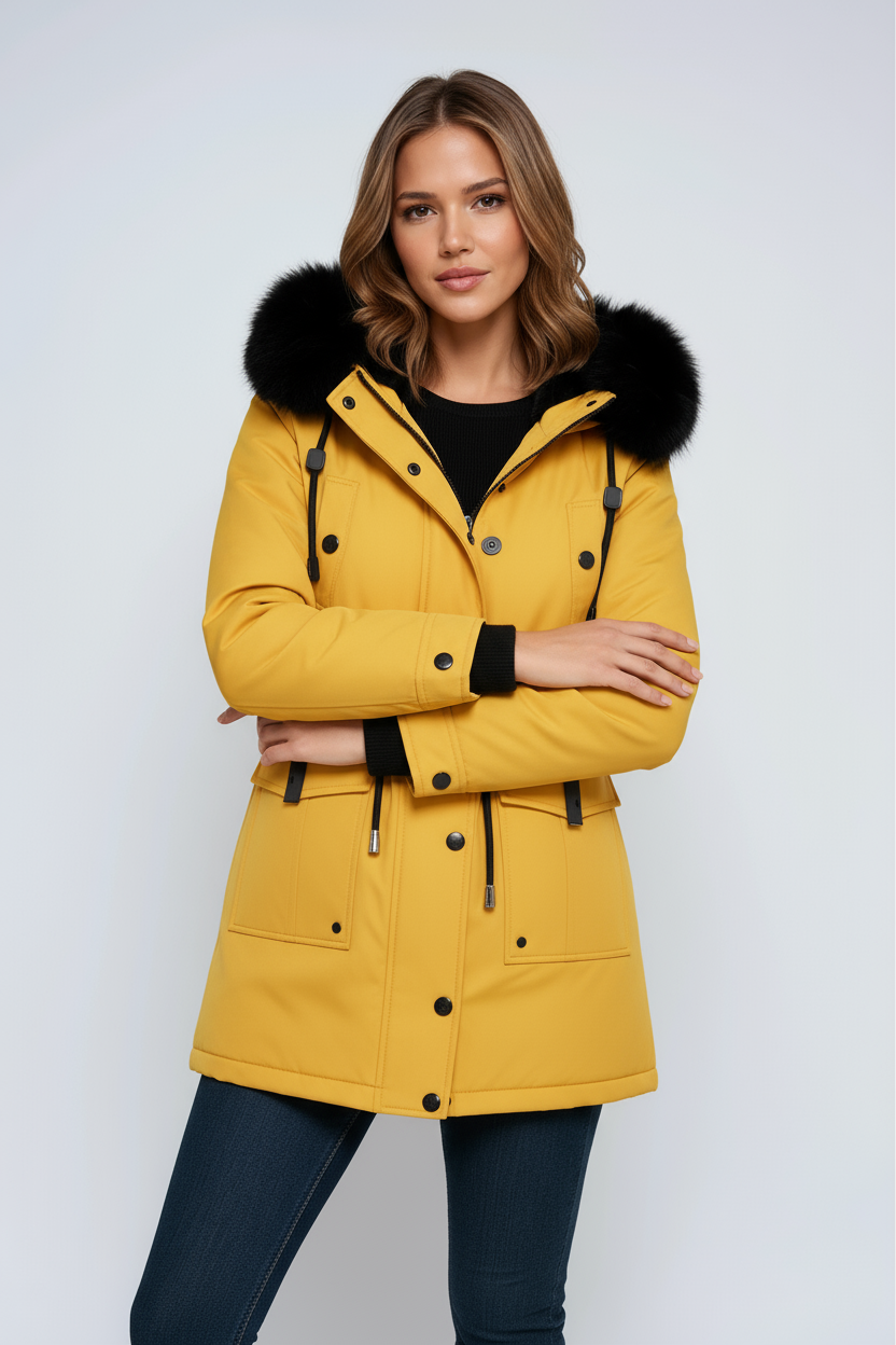 Women’s Fur Hood Parka Coat with Adjustable Waist