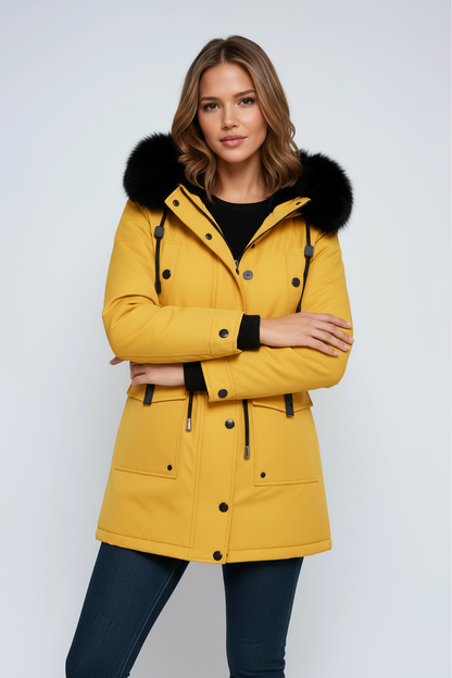 Women’s Fur Hood Parka Coat with Adjustable Waist