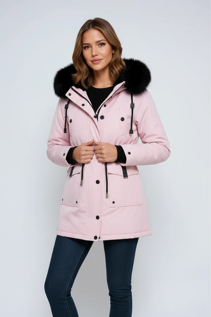 Women’s Fur Hood Parka Coat with Adjustable Waist