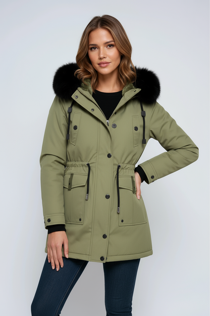 Women’s Fur Hood Parka Coat with Adjustable Waist