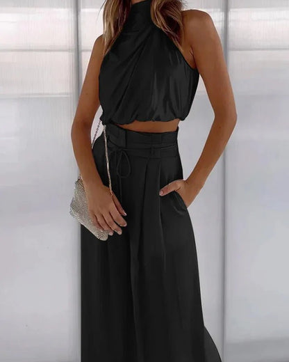 Women's Halter Top & Wide Leg Trousers Set