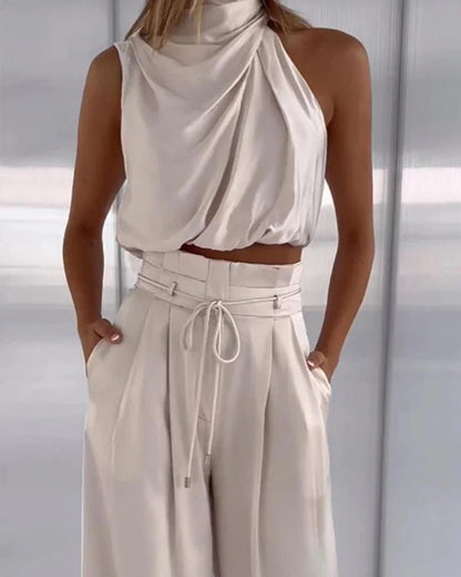 Women's Halter Top & Wide Leg Trousers Set