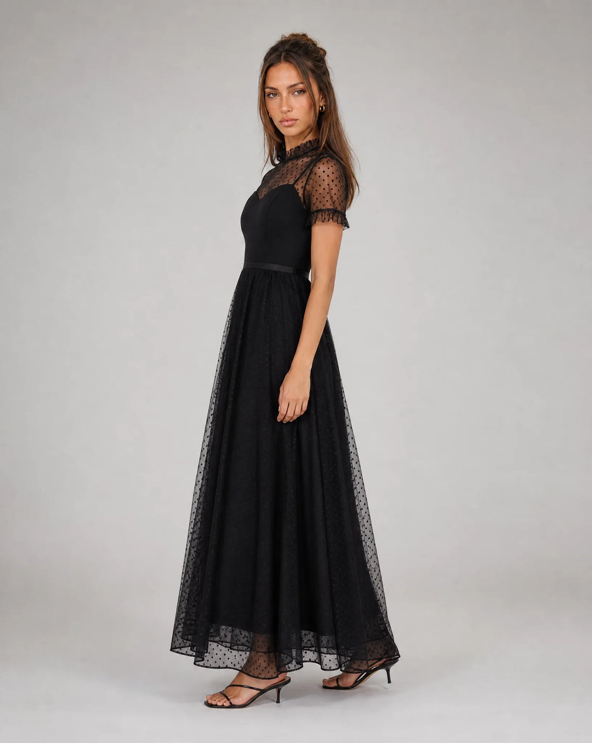 Women's High Neck Tulle Midi Evening Dress