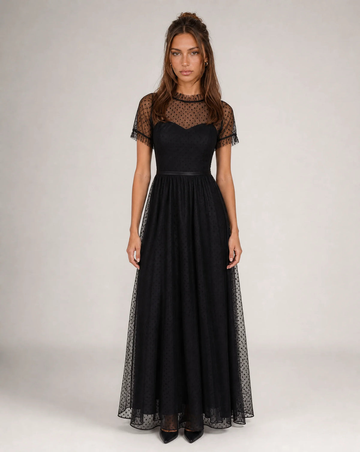 Women's High Neck Tulle Midi Evening Dress