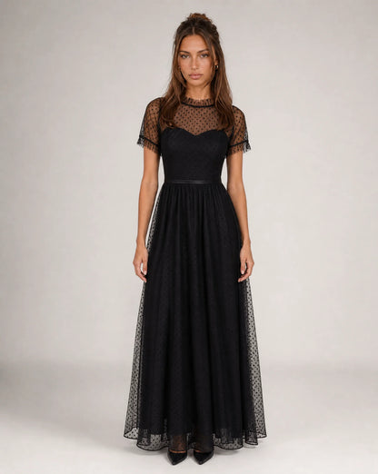 Women's High Neck Tulle Midi Evening Dress