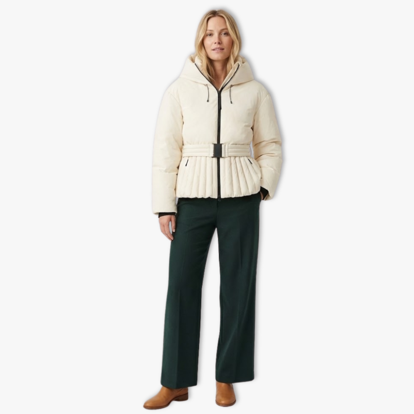 Women’s Hooded Belted Peplum Ski Jacket