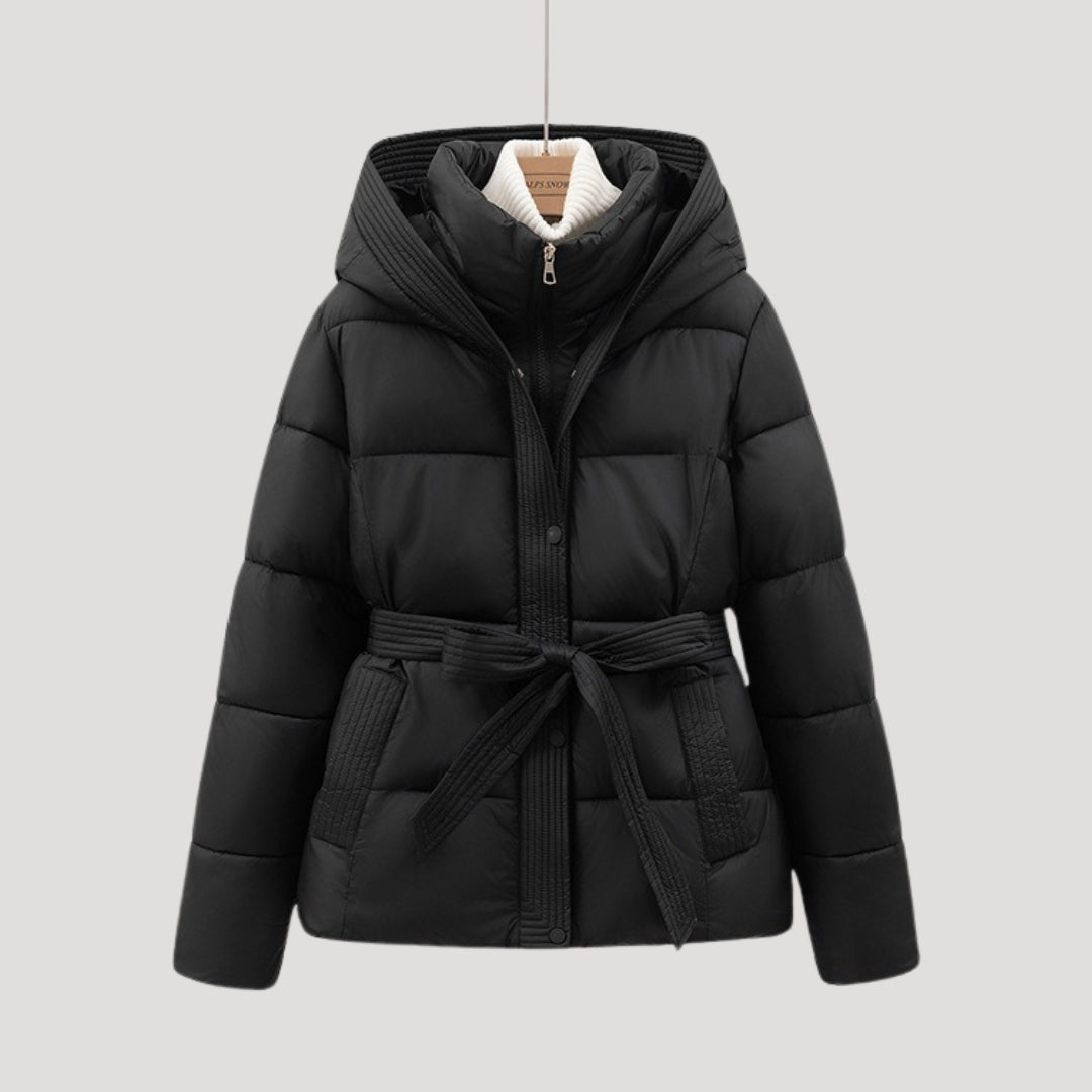 Women's Hooded Belted Puffer Winter Jacket