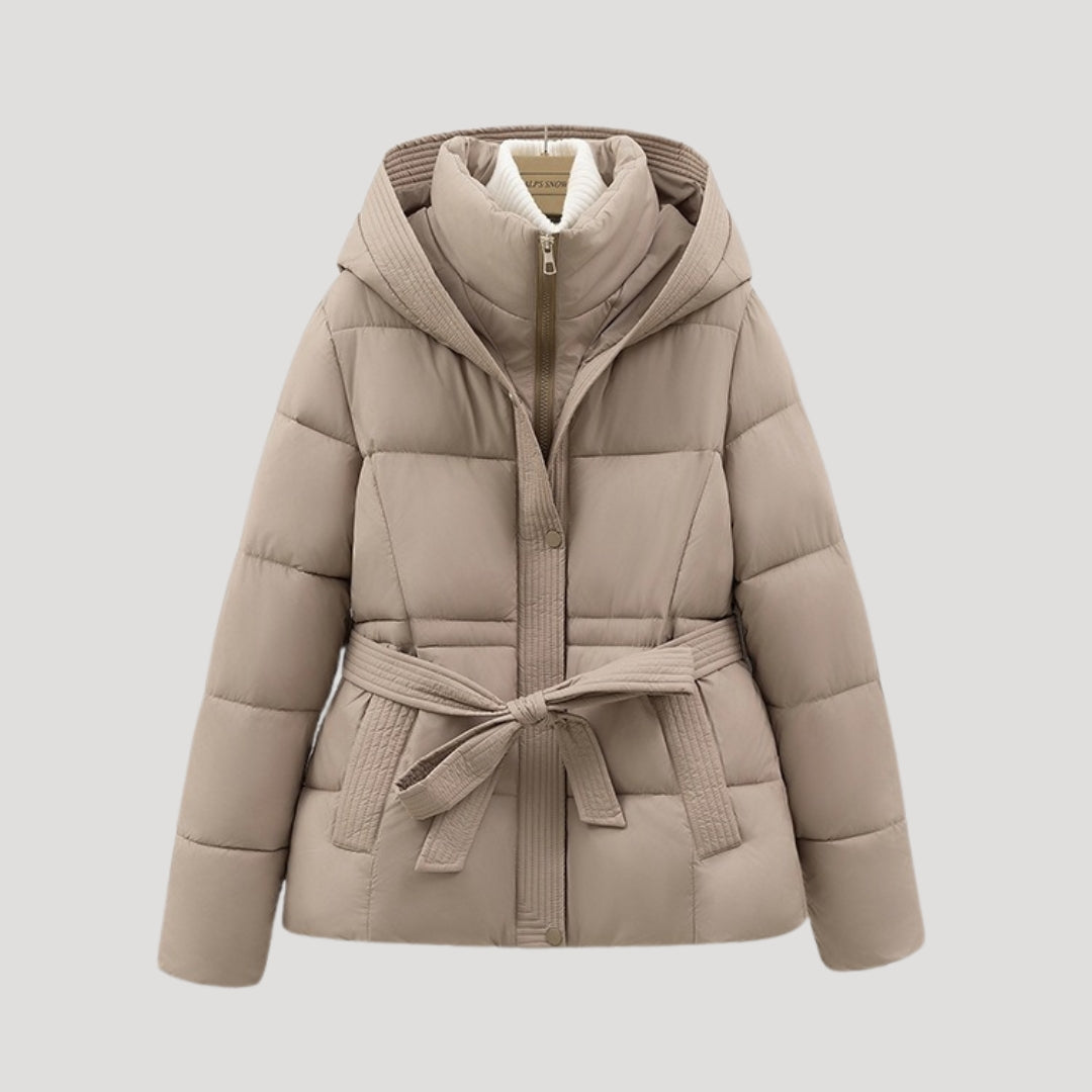 Women's Hooded Belted Puffer Winter Jacket
