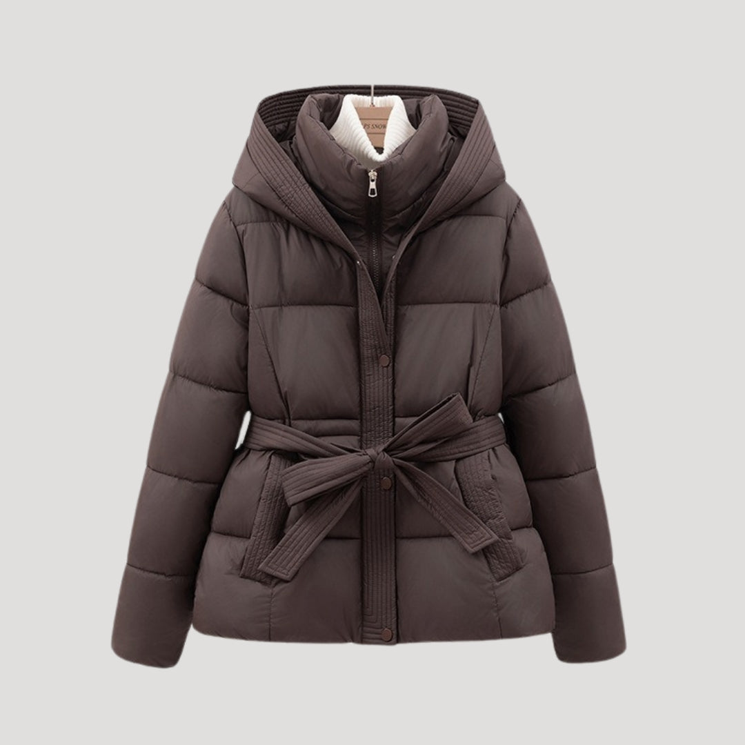 Women's Hooded Belted Puffer Winter Jacket
