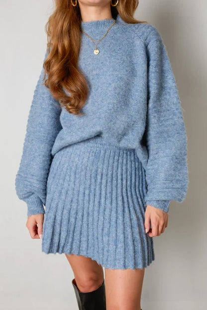 Women's Knitted Pleated Sweater & Skirt Set