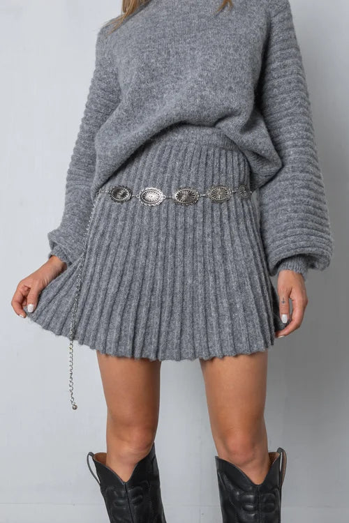 Women's Knitted Pleated Sweater & Skirt Set