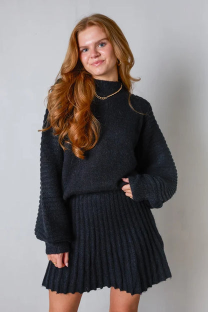 Women's Knitted Pleated Sweater & Skirt Set