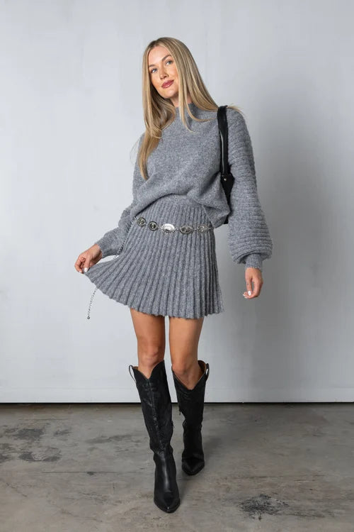 Women's Knitted Pleated Sweater & Skirt Set