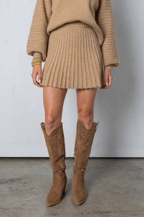 Women's Knitted Pleated Sweater & Skirt Set