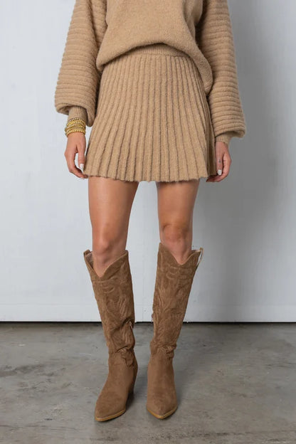 Women's Knitted Pleated Sweater & Skirt Set