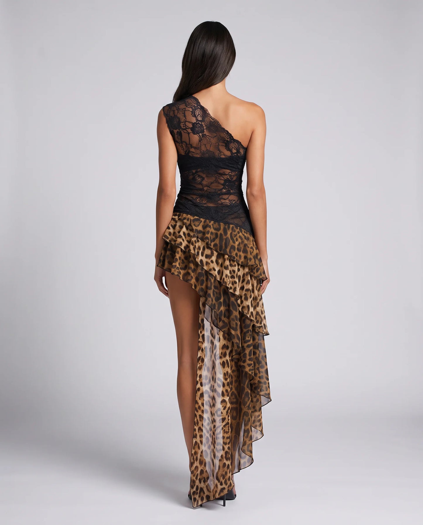 Women's Leopard Print One Shoulder Maxi Dress