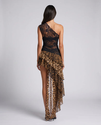 Women's Leopard Print One Shoulder Maxi Dress
