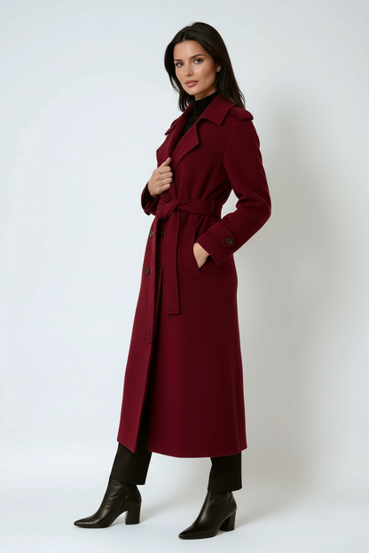 Women’s Long Double-Breasted Belted Trench Coat