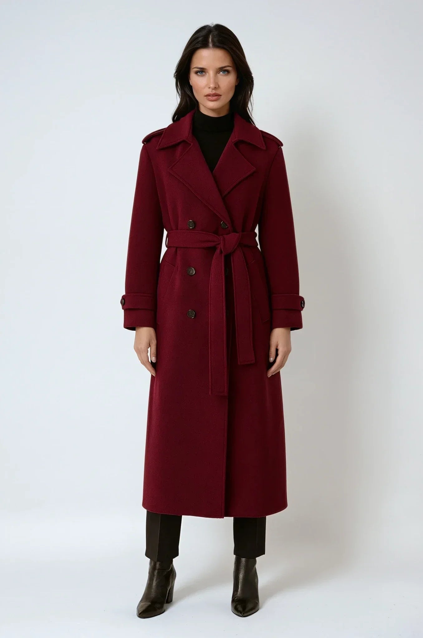 Women’s Long Double-Breasted Belted Trench Coat