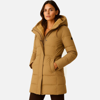 Women’s Long Hooded Puffer Coat with Fleece Lining