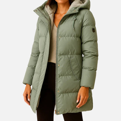 Women’s Long Hooded Puffer Coat with Fleece Lining
