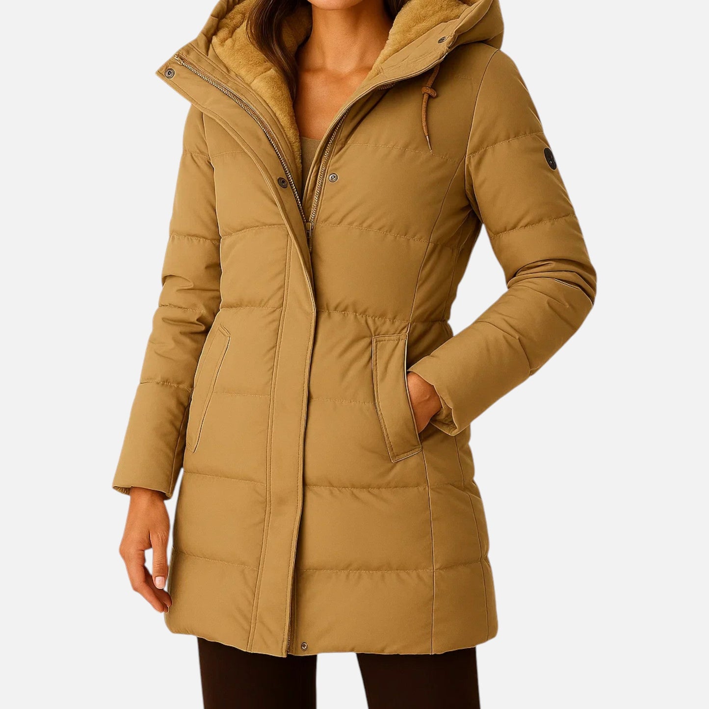 Women’s Long Hooded Puffer Coat with Fleece Lining