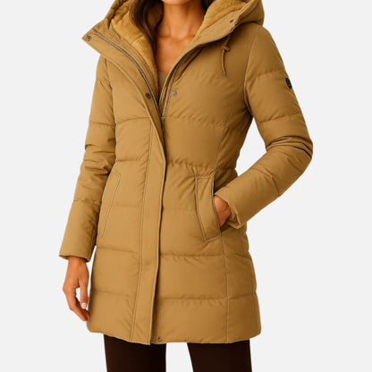 Women’s Long Hooded Puffer Coat with Fleece Lining