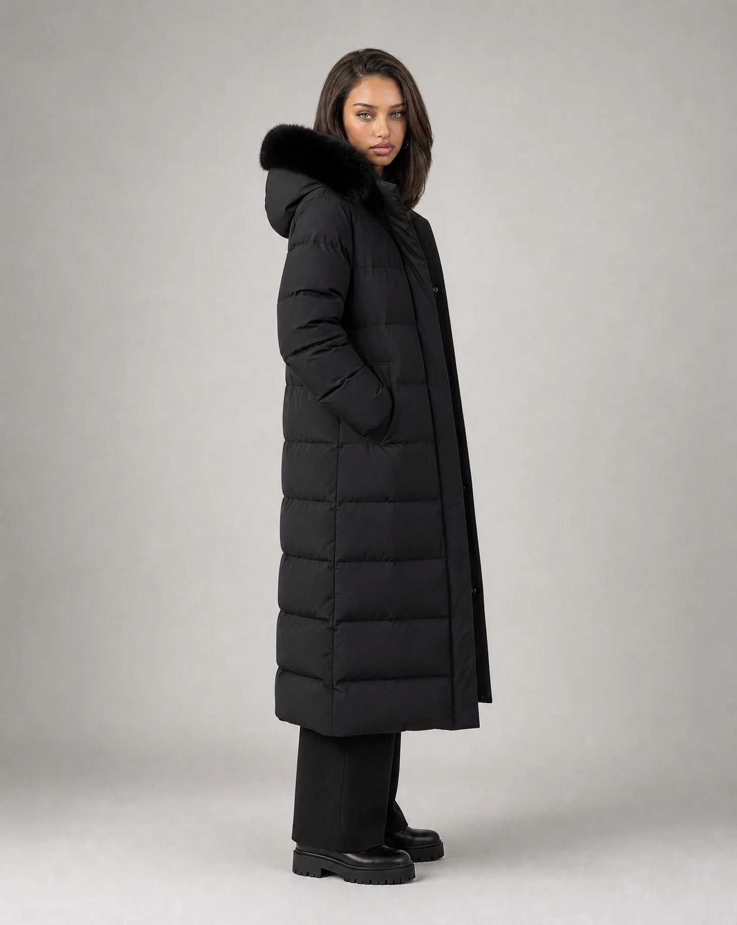Women’s Long Puffer Coat with Faux Fur Hood